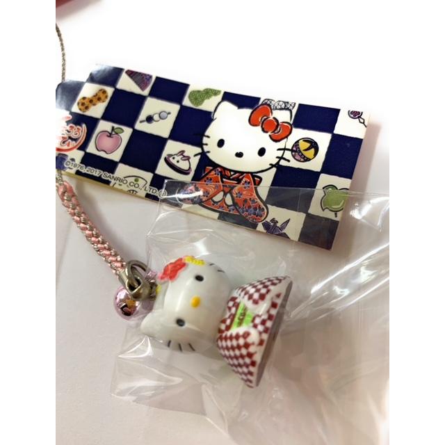 ご当地キティ Japan☆和服キティ 市松模様 根付ストラップ・ピンク紐