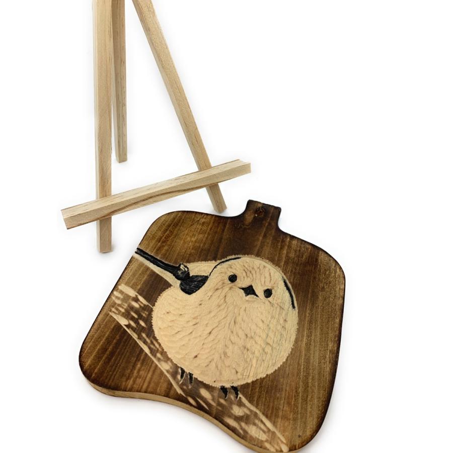 シマエナガ 木製手彫り 彫刻品☆置物＜台付き＞・当店オリジナル品