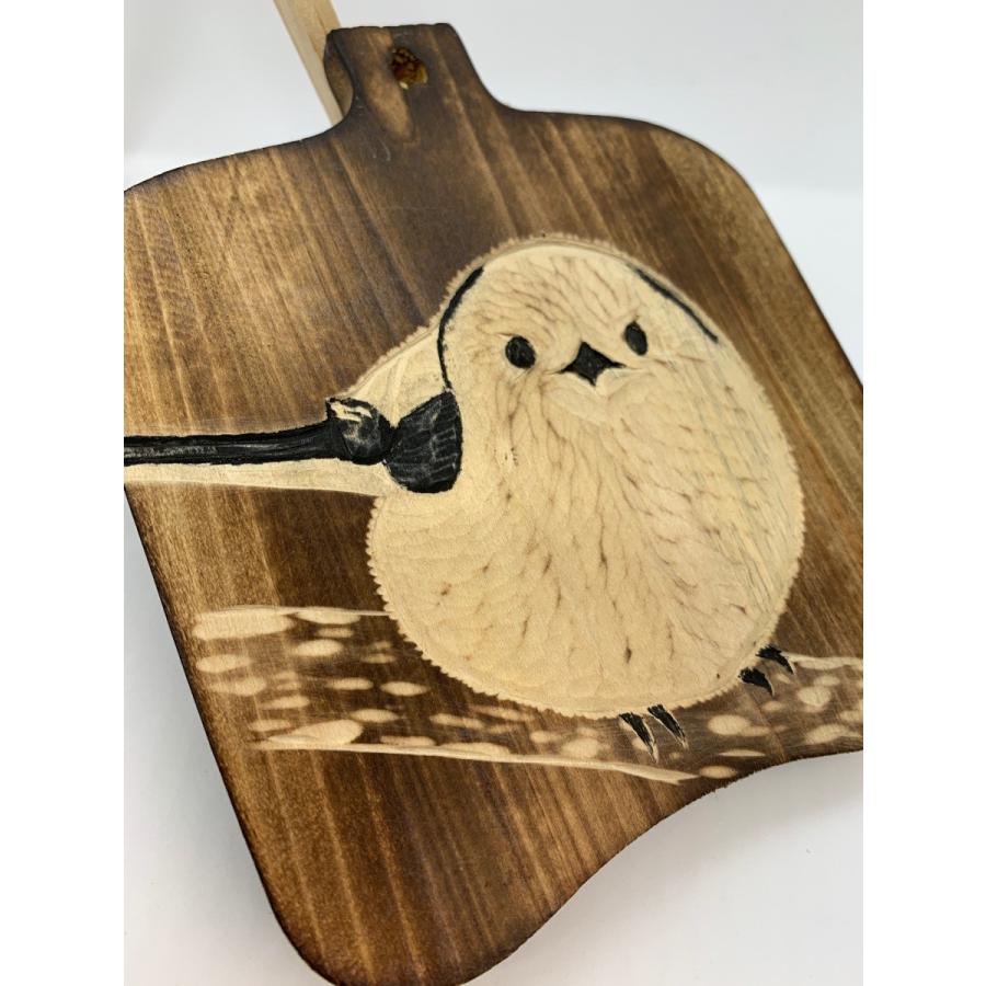 シマエナガ 木製手彫り 彫刻品☆置物＜台付き＞・当店オリジナル品