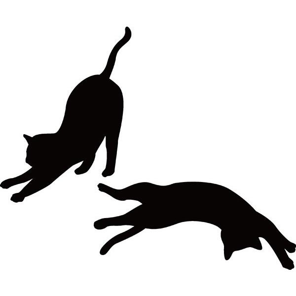 猫 シルエットステッカー『リラックス猫（2匹）』【全4色】【スキージ