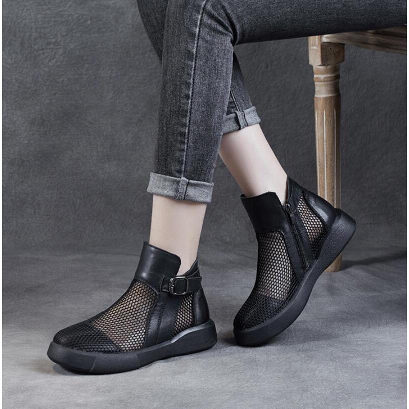 今年人気のブランド品や サマー夏ファッションサンダルメッシュブーツ 通気 本革 22夏作疲れない225 250 美脚 女性用厚底ヒール3 5cmショート丈ブーツレディース シューズ