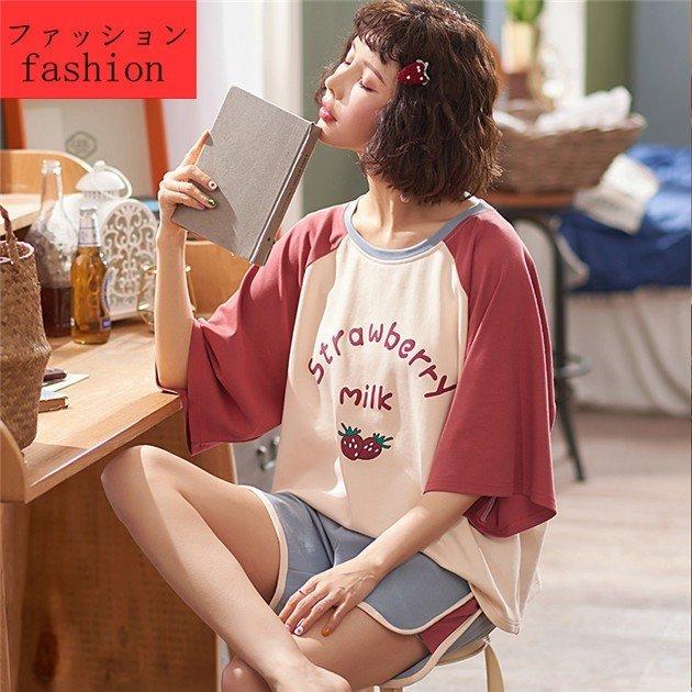 レディース パジャマ 寝巻き 女性用 コットン半袖 夏 部屋着 寝間着 セットアップ Tシャツ 短パン ルームウェア 可愛い 韓国風 ゆったり おしゃれ 色々な