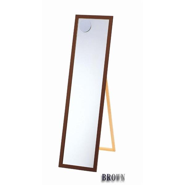 【国内在庫】 ウッドウォールミラー 全身姿見鏡 スタンド付き 木製フレーム 拡大鏡付き ブラウン 日本製 ドレッサー、鏡台