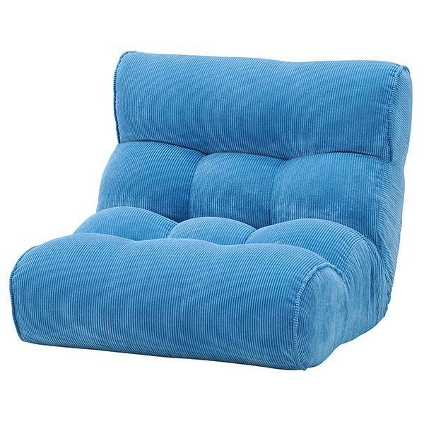 即納！最大半額！ ソファー座椅子 フロアチェア ピグレット2nd-コーデュロイ 41段階リクライニング ワイドタイプ ブルー チェア用床保護マット