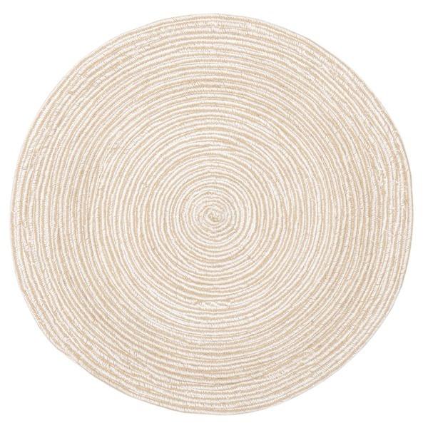 格安新品  円形 直径約160cm ベージュ×ホワイト 絨毯 ラグマット インド綿 綿100％ リビング ブレイド 床暖房可 ホットカーペット カーペット、ラグ