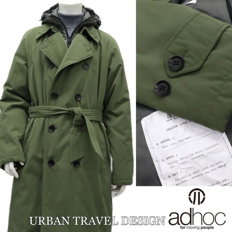 adhoc アドホック トレンチコート 2WAY メンズ 秋冬 テックウール 