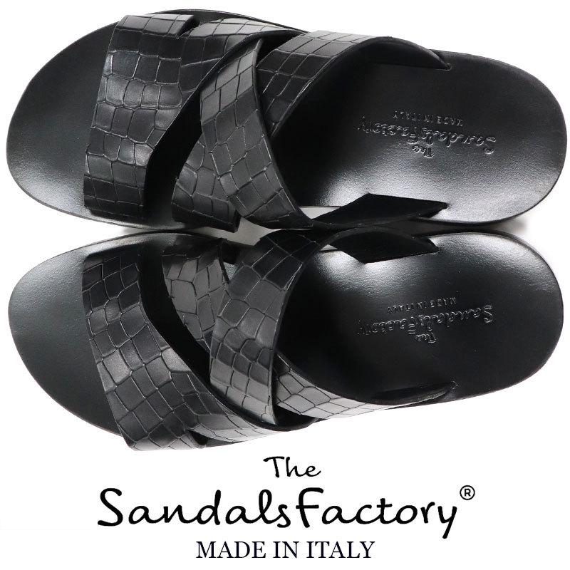 レザーサンダル メンズ 本革 The Sandals Factory ザ サンダルズファクトリー イタリア製 レザー クロコ型押し ラバーソールサンダル ブラック 黒 M7493 Nero スーツ ファッションtheshopbios 通販 Yahoo ショッピング