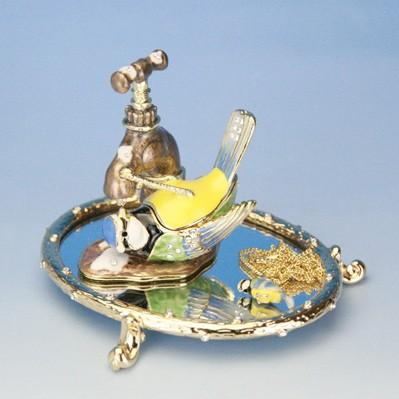 インテリア 小物入れ 宝石箱 置物 鳥 アオガラ ＆ ミラーテーブル チャーム付き piearth ジュエリーボックス 金属 クリスタル 鏡 かわいい おしゃれ