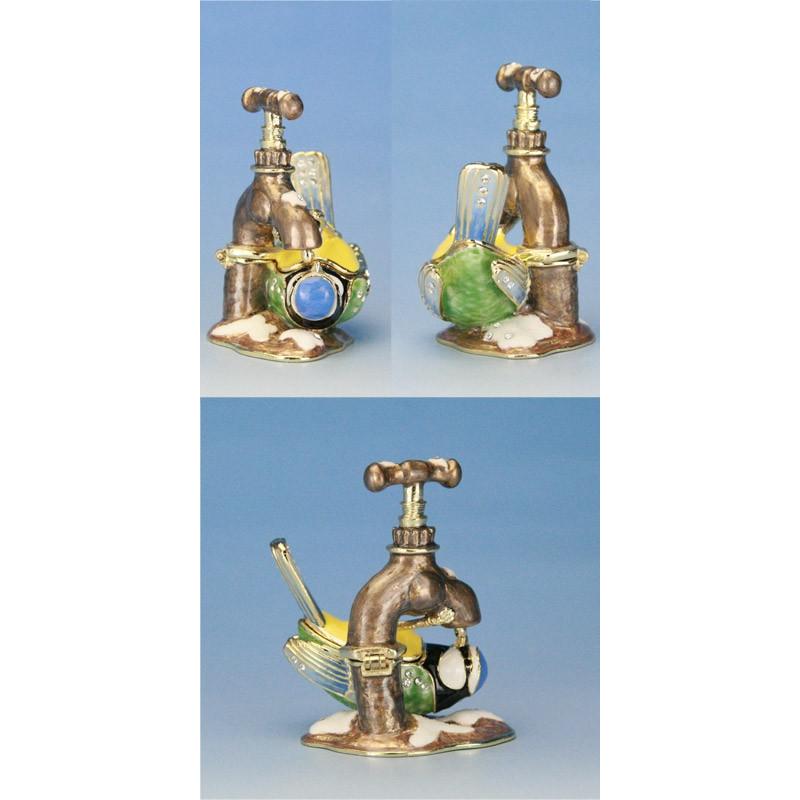 インテリア 小物入れ 宝石箱 置物 鳥 アオガラ ＆ ミラーテーブル チャーム付き piearth ジュエリーボックス 金属 クリスタル 鏡 かわいい おしゃれ_3