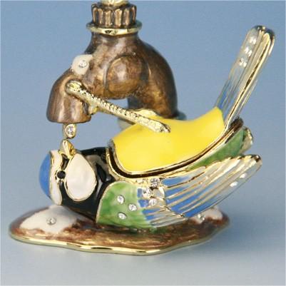 インテリア 小物入れ 宝石箱 置物 鳥 アオガラ ＆ ミラーテーブル チャーム付き piearth ジュエリーボックス 金属 クリスタル 鏡 かわいい おしゃれ_5