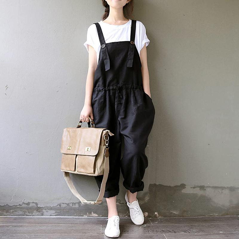 サロペット オーバーオール レディース 夏 オールインワン ブラック ナチュラル ゆったり らくちん つなぎ 新着