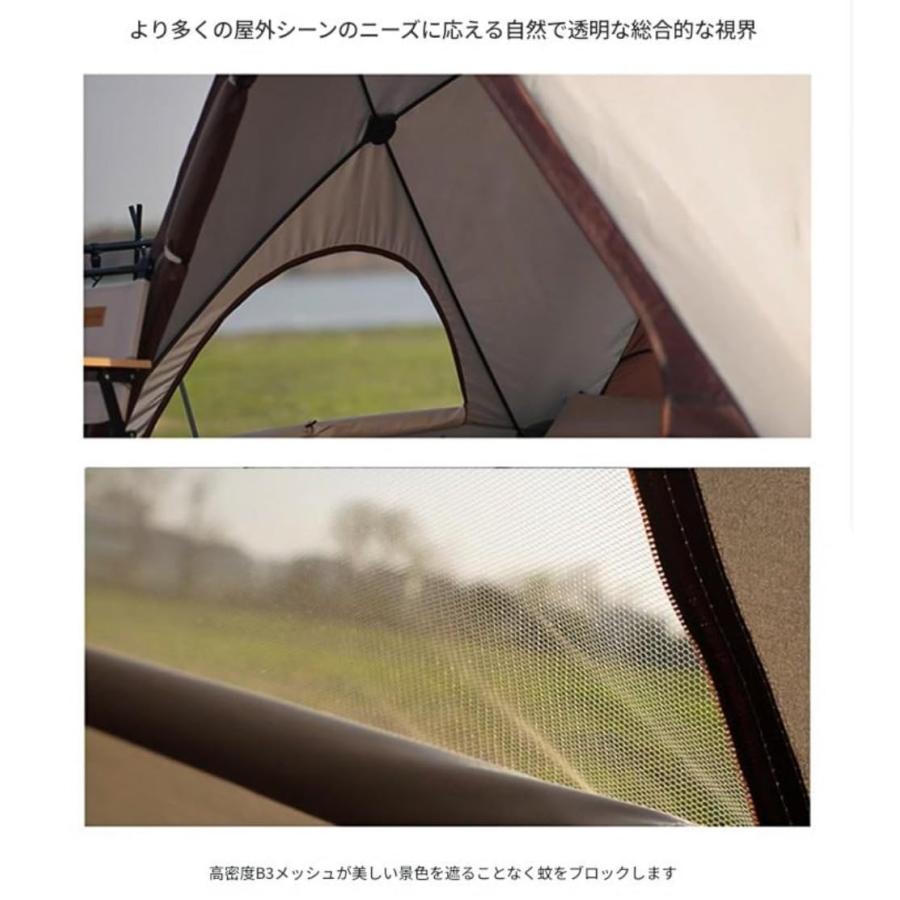 ロッジテント TC ポリコットン 3-5人用 全自動ポップアップ 設営簡単 ファミリーキャンプ 防水 日除け 遮光 通気 アウトドア 公園 お花見 ピックニック ４シーズ_4