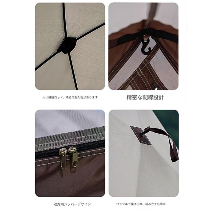ロッジテント TC ポリコットン 3-5人用 全自動ポップアップ 設営簡単 ファミリーキャンプ 防水 日除け 遮光 通気 アウトドア 公園 お花見 ピックニック ４シーズ_5