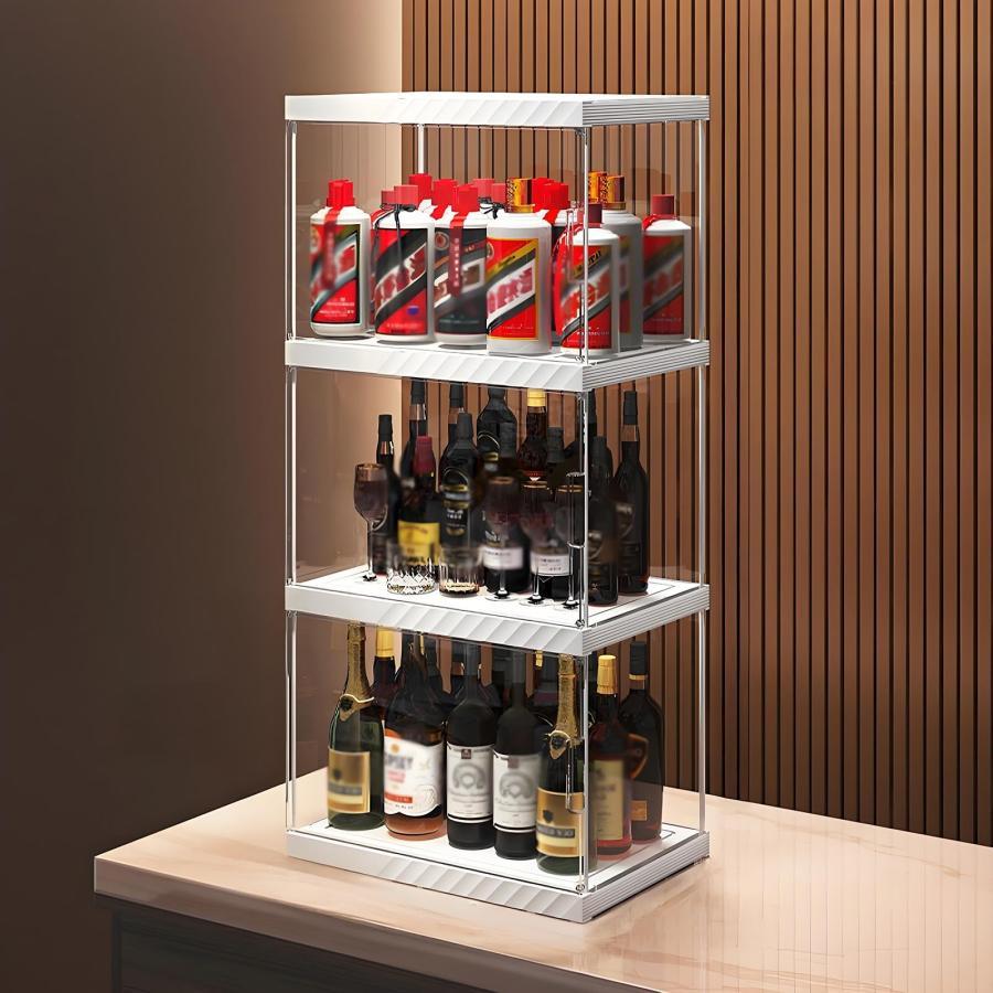 ウイスキー 棚 酒棚 ディスプレイ 収納 4面透明デザイン 多層収納 厚手