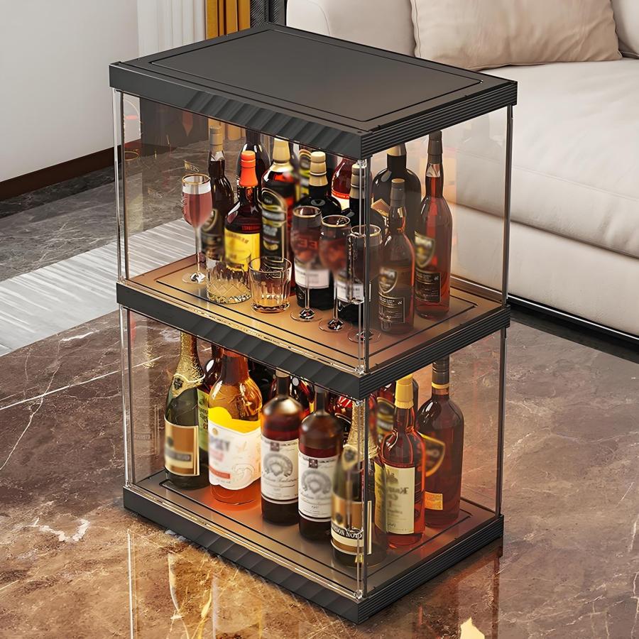 ウイスキー 棚 酒棚 ディスプレイ 収納 4面透明デザイン 多層収納 厚手