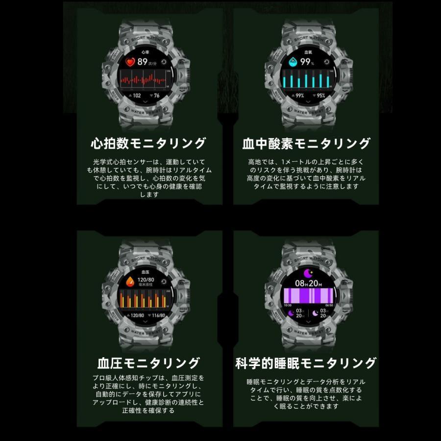 【アウトドアスタイル】スマートウォッチ 日本製センサー 懐中電灯 血圧 IP68防水 心拍数 健康測定メンズ レディース 大画面 高精度 コンパス 敬老の日 日本語_13