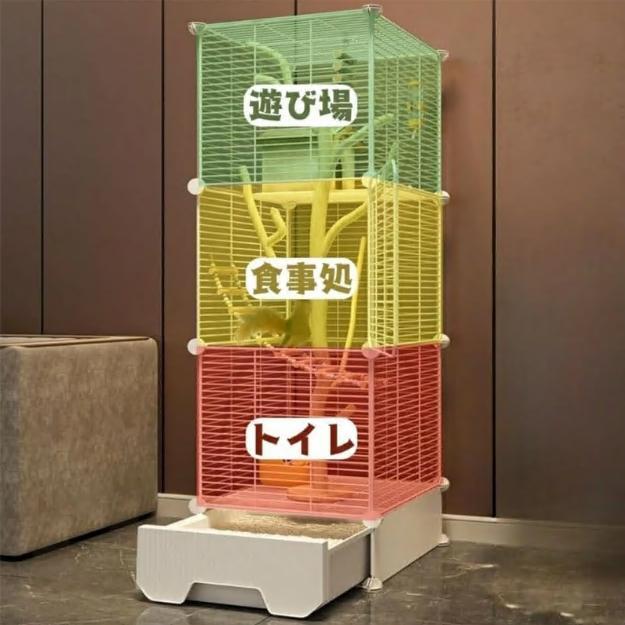 リスケージ 3段 37*37*125cm 大型、引き出し トレイ フクロモモンガ