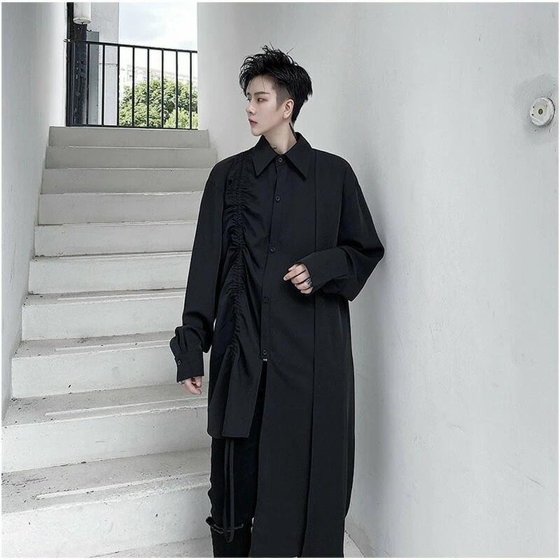 韓国 ファッション メンズ 個性を出したい人限定 全二色 ロングワンピース フリーサイズ アシンメトリー ファッション モード系 チャイナシャツ ロング丈 Wan535 ショップbmbm 通販 Yahoo ショッピング