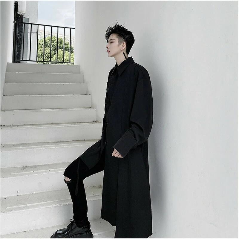 韓国 ファッション メンズ 個性を出したい人限定 全二色 ロングワンピース フリーサイズ アシンメトリー ファッション モード系 チャイナシャツ ロング丈 Wan535 ショップbmbm 通販 Yahoo ショッピング