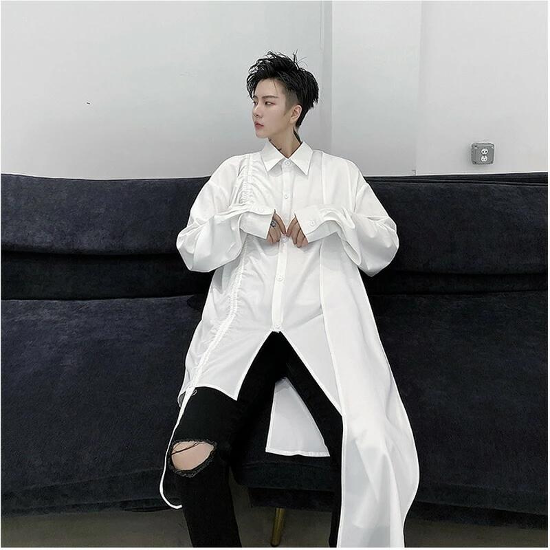 韓国 ファッション メンズ 個性を出したい人限定 全二色 ロングワンピース フリーサイズ アシンメトリー ファッション モード系 チャイナシャツ ロング丈 Wan535 ショップbmbm 通販 Yahoo ショッピング