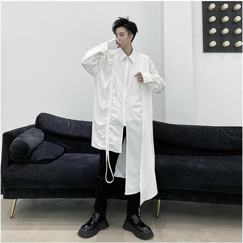 韓国 ファッション メンズ 個性を出したい人限定 全二色 ロングワンピース フリーサイズ アシンメトリー ファッション モード系 チャイナシャツ ロング丈 Wan535 ショップbmbm 通販 Yahoo ショッピング