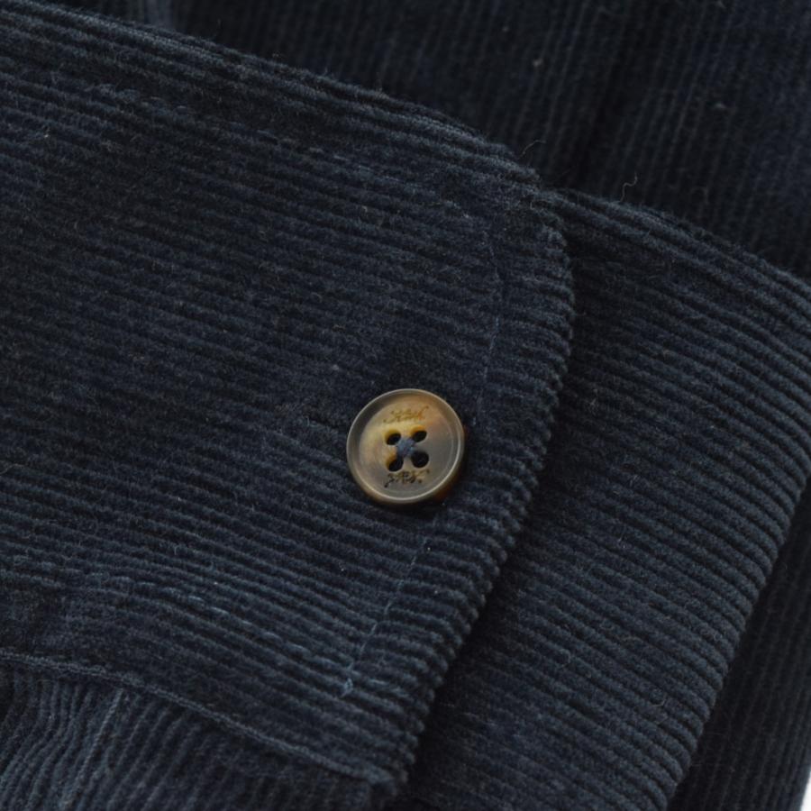 KITH コーデュロイ プリント アポロ シャツ ネイビー M 総柄 長袖