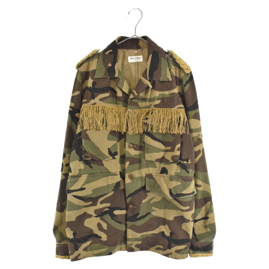 サンローランパリ 15SS フリンジミリタリージャケット 迷彩 カモ サンローランパリ 15SS フリンジミリタリージャケット 迷彩 カモ