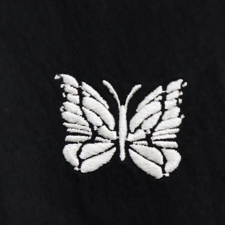 美品✨ニードルス 半袖ポロシャツ パピヨン刺繍 ブラック×パープル M Needles ニードルス KP180 S/S WORK SHIRT Poly Cloth パピヨン