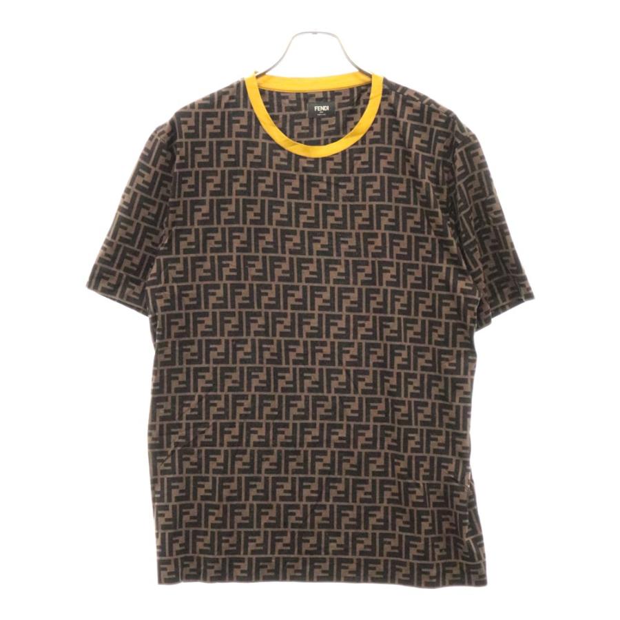 FENDI フェンディ ズッカ総柄 クルーネック半袖Tシャツ ブラウン FENDI フェンディ ズッカ総柄 クルーネック半袖Tシャツ ブラウン