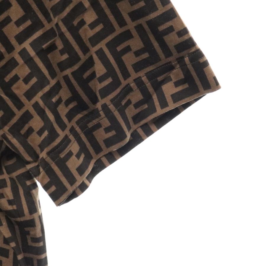 FENDI フェンディ ズッカ総柄 クルーネック半袖Tシャツ ブラウン FENDI フェンディ ズッカ総柄 クルーネック半袖Tシャツ ブラウン