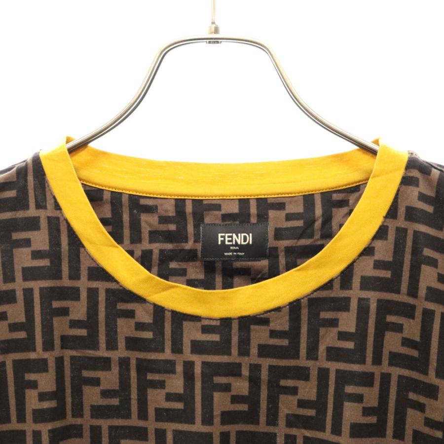 FENDI フェンディ ズッカ総柄 クルーネック半袖Tシャツ ブラウン FENDI フェンディ ズッカ総柄 クルーネック半袖Tシャツ ブラウン