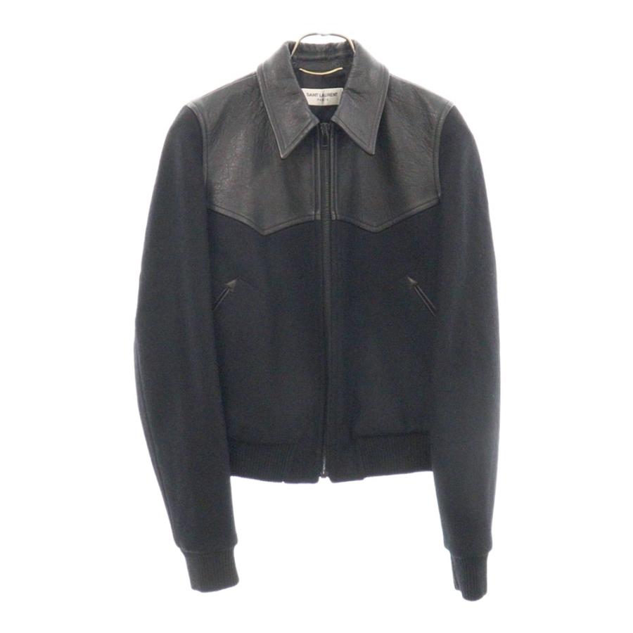 超美品✨SAINT LAURENT ウール×レザーショートブルゾン ブラック