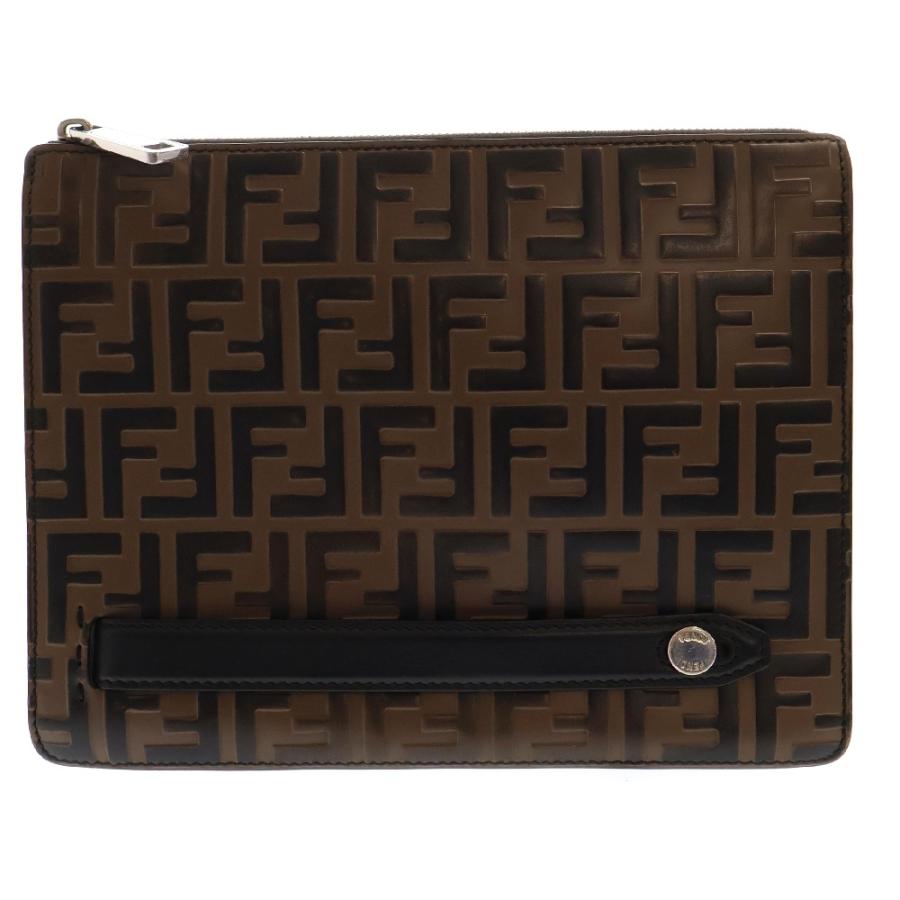FENDI フェンディ FFロゴ ズッカ柄エンボスレザークラッチバッグ 