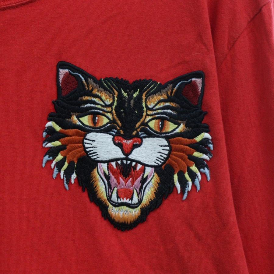 GUCCI アングリーキャット　レッド　長袖カットソー　ロンTシャツ GUCCI（グッチ） アングリーキャット 刺繍ワッペン 長袖Tシャツ ロンT