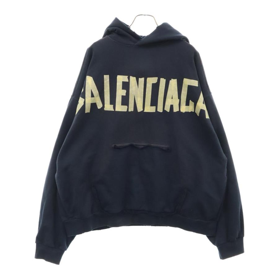 BALENCIAGA 23SS ヴィンテージ加工 テープロゴ ジップパーカー