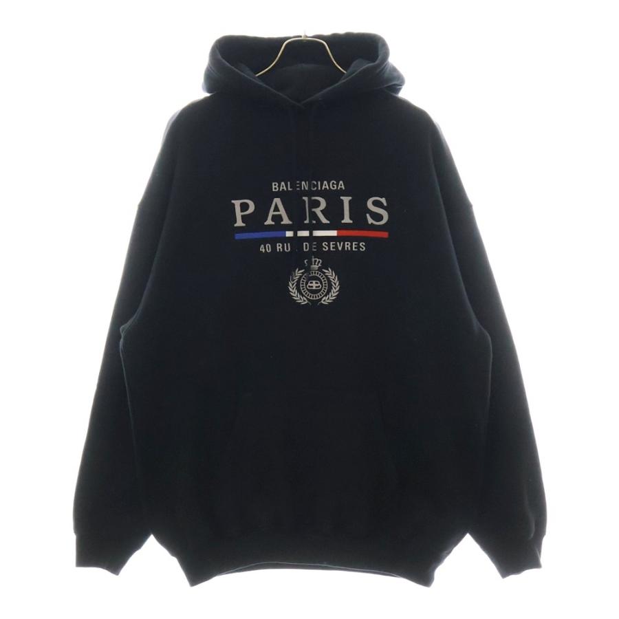 バレンシアガ　2019AW PARIS FLAG 刺繍 ロゴ パーカー　ブラック バレンシアガ 2019AW PARIS FLAG 刺繍 ロゴ パーカー ブラック