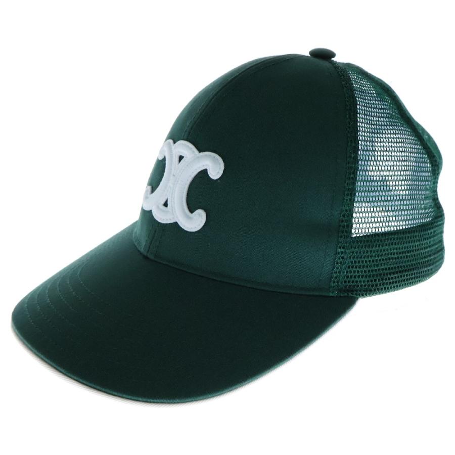 美品 セリーヌ トリオンフ ベースボールキャップ メッシュ グリーン L CELINE セリーヌ トリオンフ ベースボールキャップ メッシュ