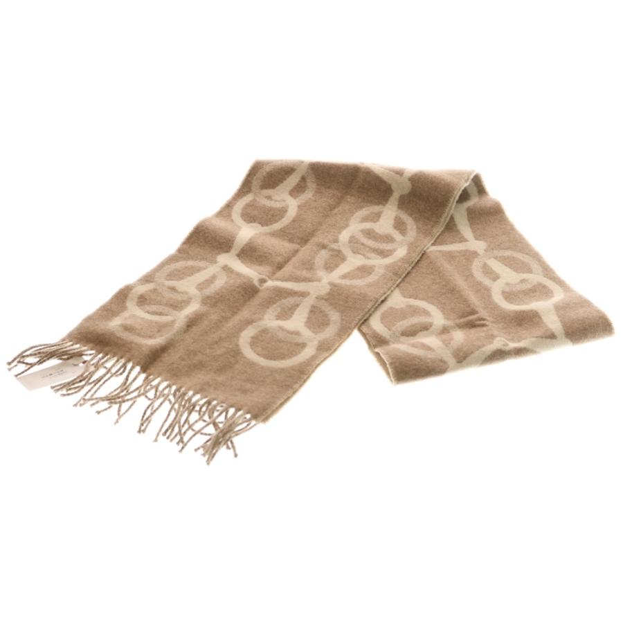 HERMES クリーム色 ニットマフラー ロゴ付き HERMES LOGO EMBROIDERY DESIGN CASHMERE100% MUFFLER MADE IN