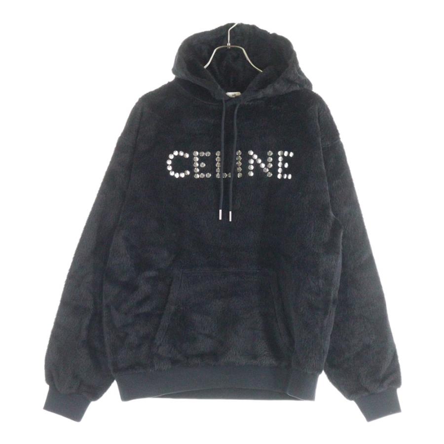 新品　パーカー　トレーナー男女兼用 黒　Celine CELINE（セリーヌ） エディ期 スタッズロゴ アルパカウール プル