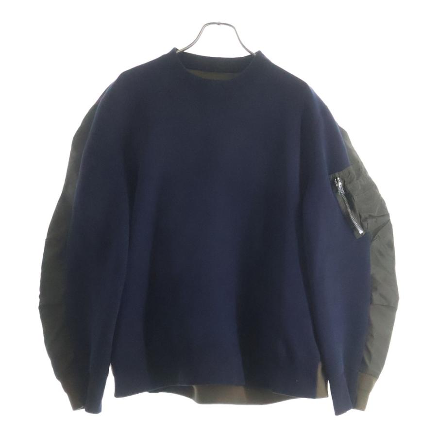 sacai / サカイ | Nylon Twill Mix Sponge Sweat Pullover トップス | 2 | ネイビー/カーキ | レディース sacai Navy & Khaki Sponge Sweat x Nylon Twill Hoodie Sacai