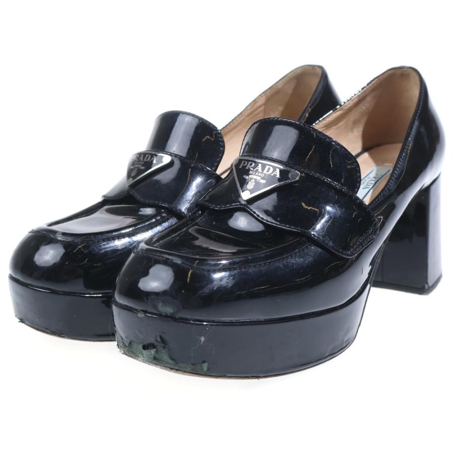 プラダ PRADA 美品 チョコレート　ブラッシュドレザー　ハイヒールローファー　美品 PRADA チョコレート 現行 ローファー ブラッシュドレザー 靴
