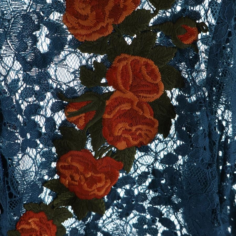 GUCCI グッチ 16SS Floral Shirt 花柄刺繍 レース長袖シャツ ネイビー 419616 ZGZ82 レディース GUCCI（グッチ） 16SS Floral Shirt 花柄刺繍 レース長袖シャツ