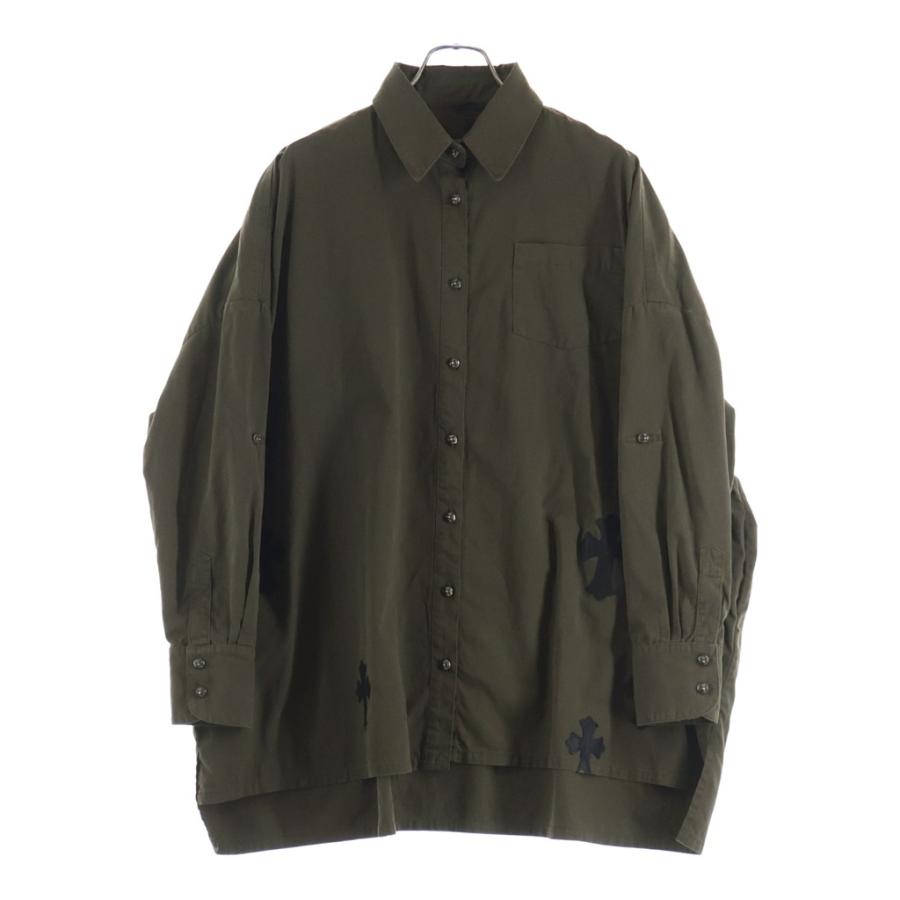 CHROME HEARTS クロムハーツ MAHAL KITA マハルキタ クロスパッチ クロスボールボタン ロングスリーブ 長袖シャツ カーキ CHROME HEARTS（クロムハーツ） MAHAL KITA マハルキタ クロスパッチ