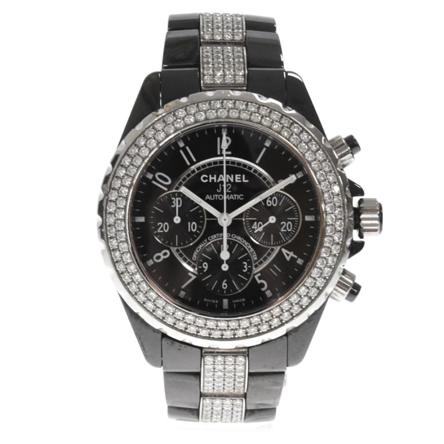 CHANEL シャネル J12 クロノグラフ ブラック文字盤 ダイヤベゼル 自動巻腕時計 41mm H1706 ブラック : BRING ...