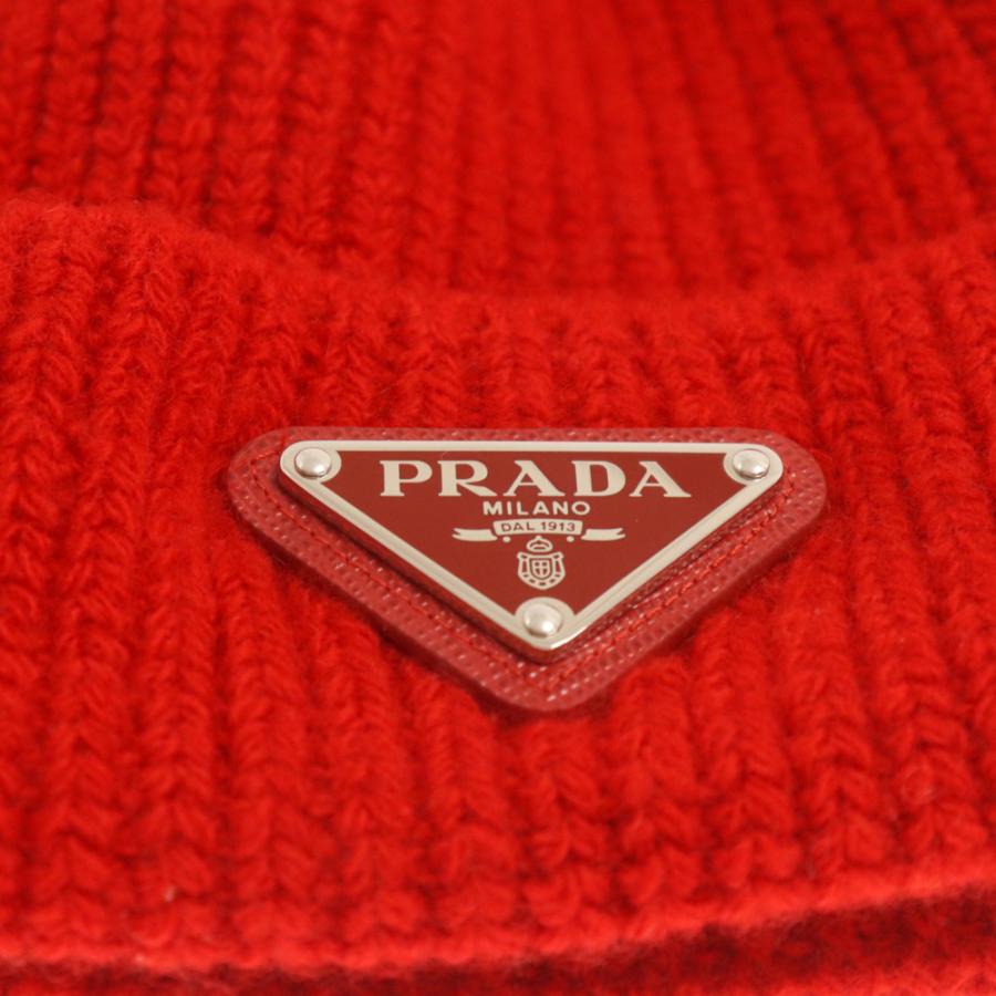 PRADA（プラダ） トライアングルロゴ ニット ビーニー レッド UMD489