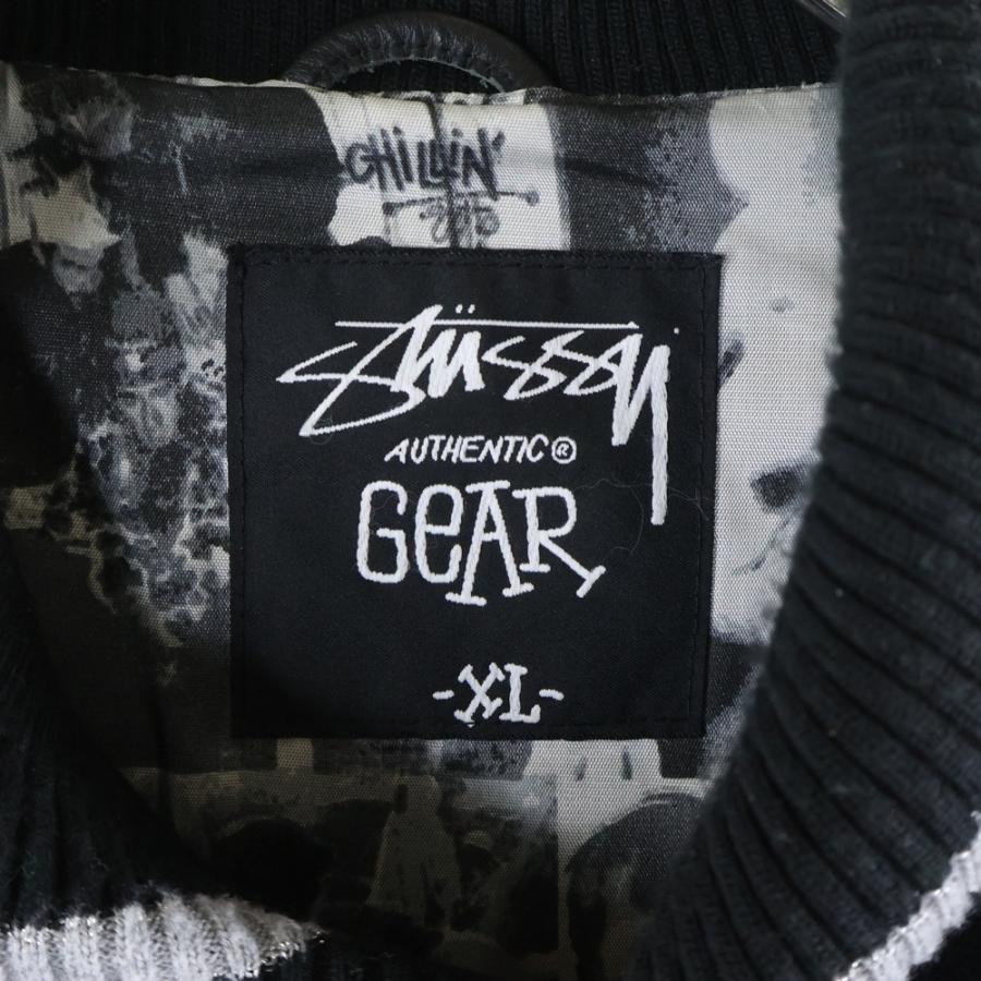 ゴ*ス様 STUSSY　00s　刺繍　袖レザースタジャン　古着　ブラック　ホワイ STUSSY（ステューシー） 00s 25th Anniversary VARSITY JACKET 25周年