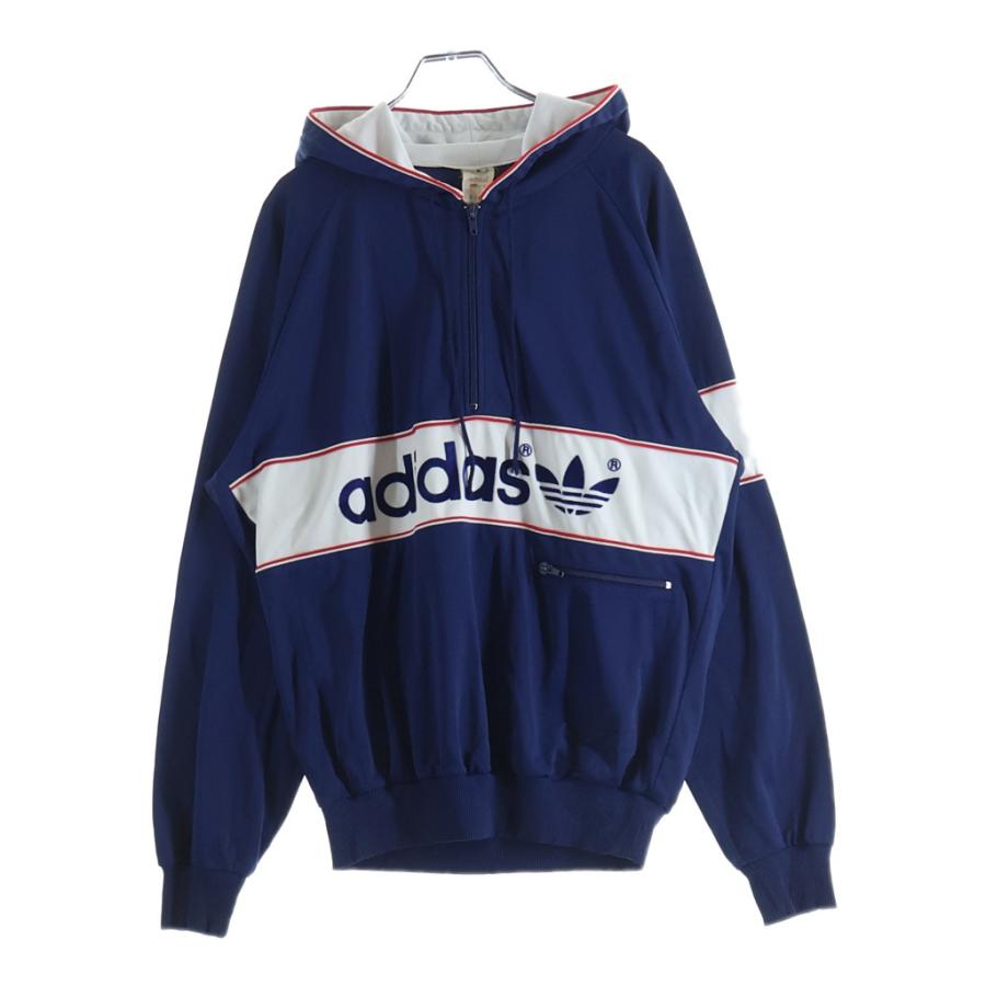  アディダス 80S VINTAGE フロッキーロゴ ハーフジップ フーディー パーカー ネイビー adidas（アディダス） 80S VINTAGE フロッキーロゴ ハーフジップ
