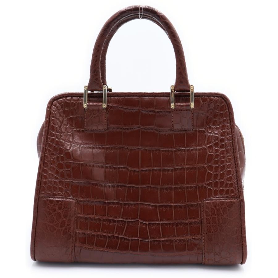 LOEWE（ロエベ） アマソナ クロコレザー ハンドバッグ ブラウン