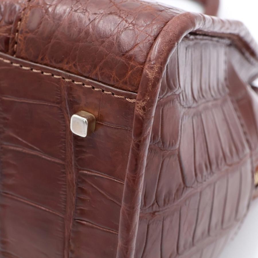 LOEWE（ロエベ） アマソナ クロコレザー ハンドバッグ ブラウン