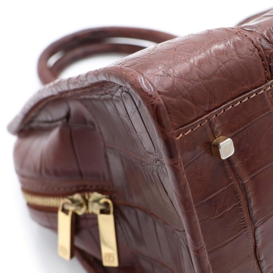 LOEWE（ロエベ） アマソナ クロコレザー ハンドバッグ ブラウン